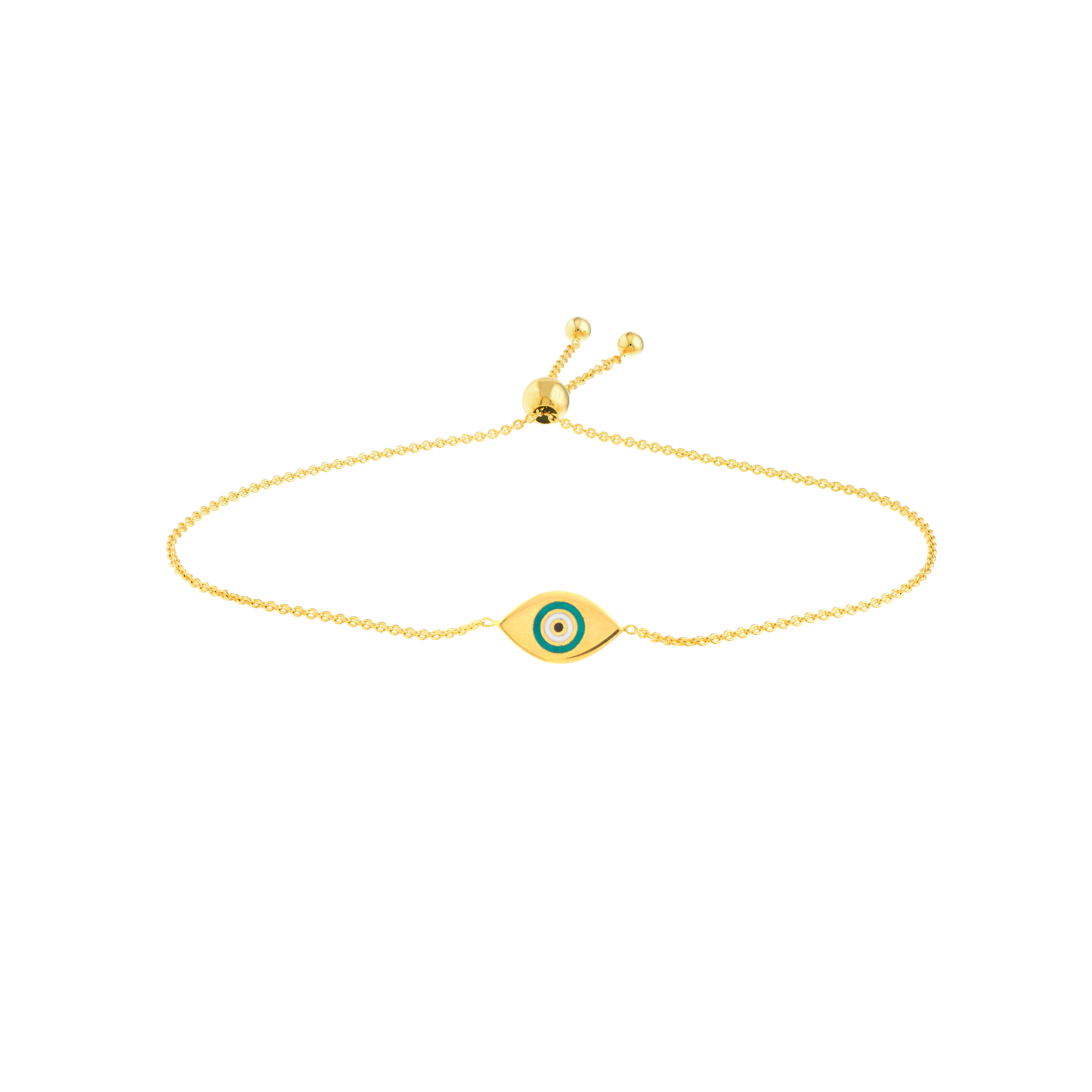 Yellow 14 Karat Turquoise Enamel Evil Eye Bracelet