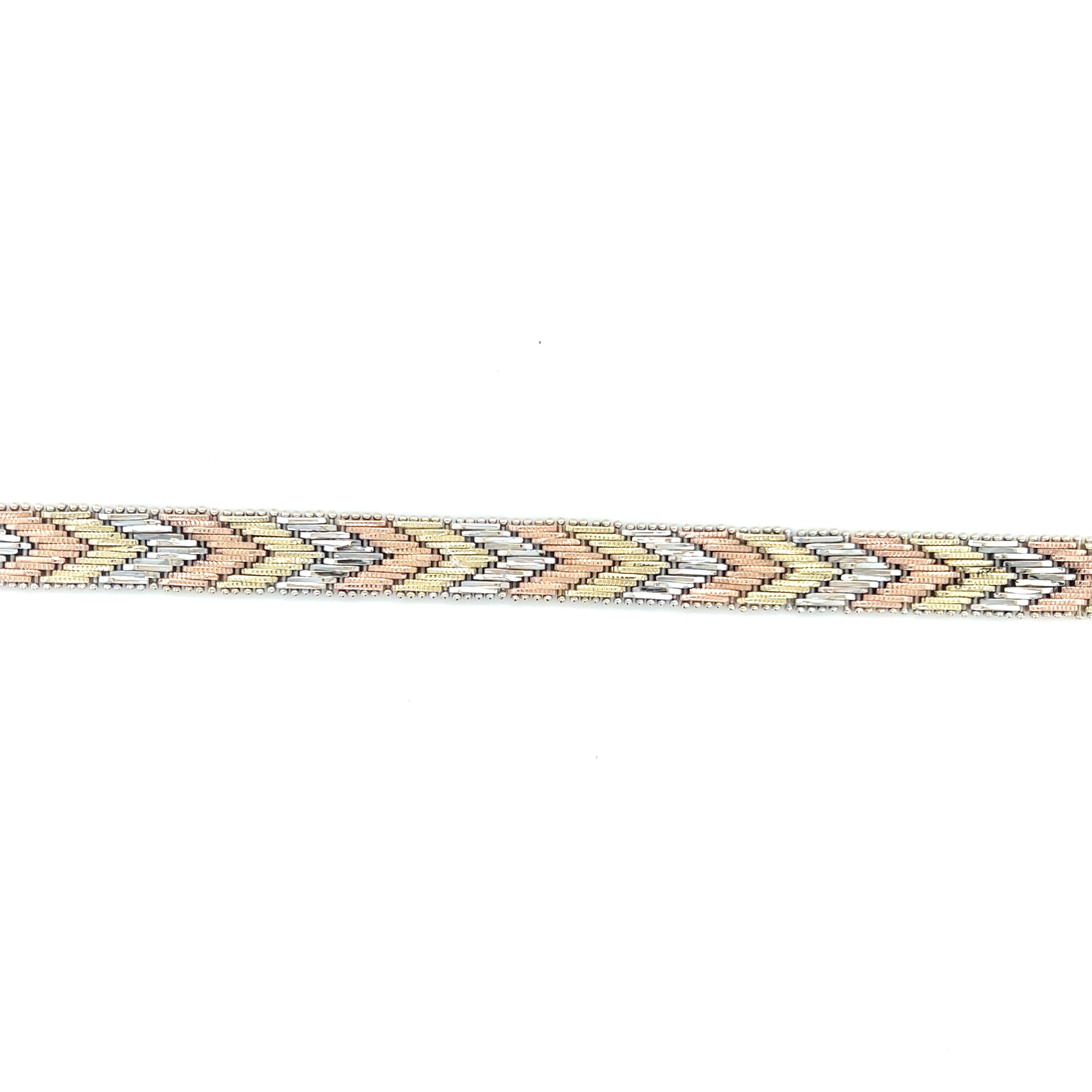 14 karat tri-tone chevron bracelet.  REF#440