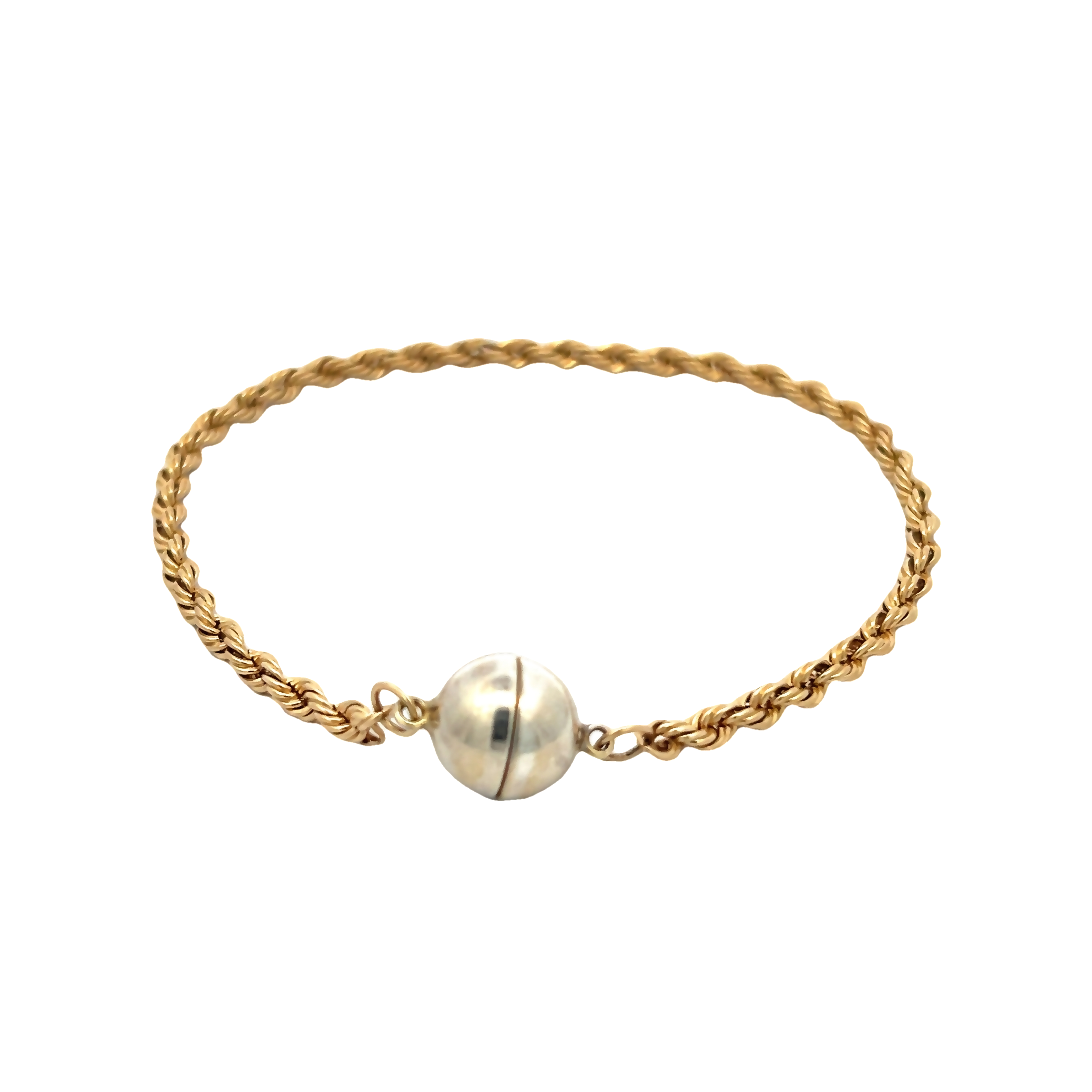 14 Karat yellow gold rope bracelet with magnetic clasp. Length 8