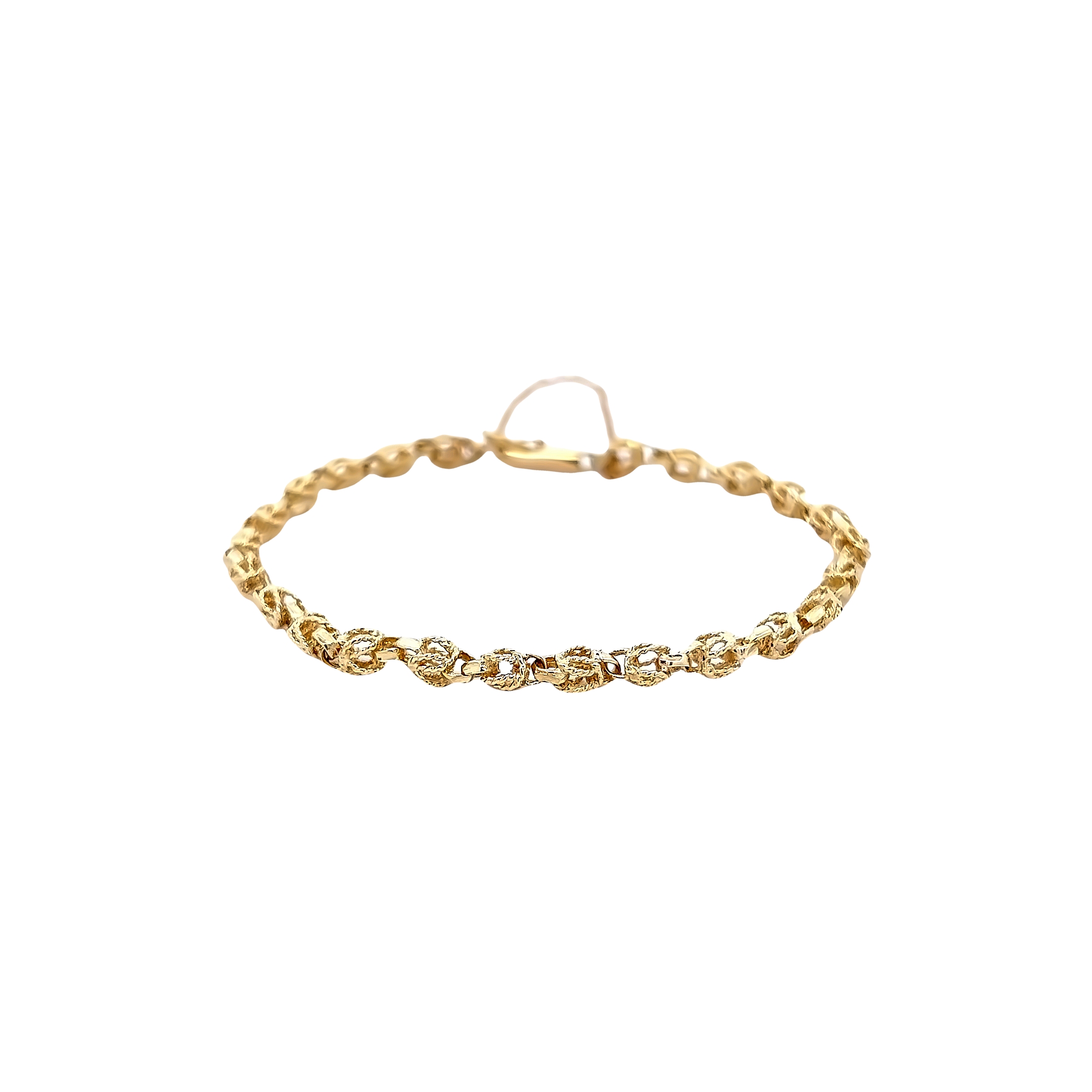 14 karat yellow gold bracelet with saftey chain. Length 7"