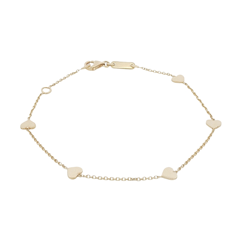 14k Yellow Gold Heart Station Braceler