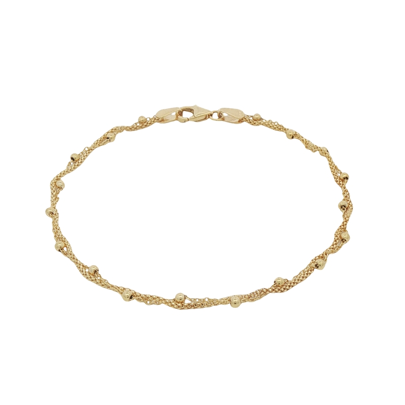 14k Yellow Gold Twisted Chain Bead Bracelet