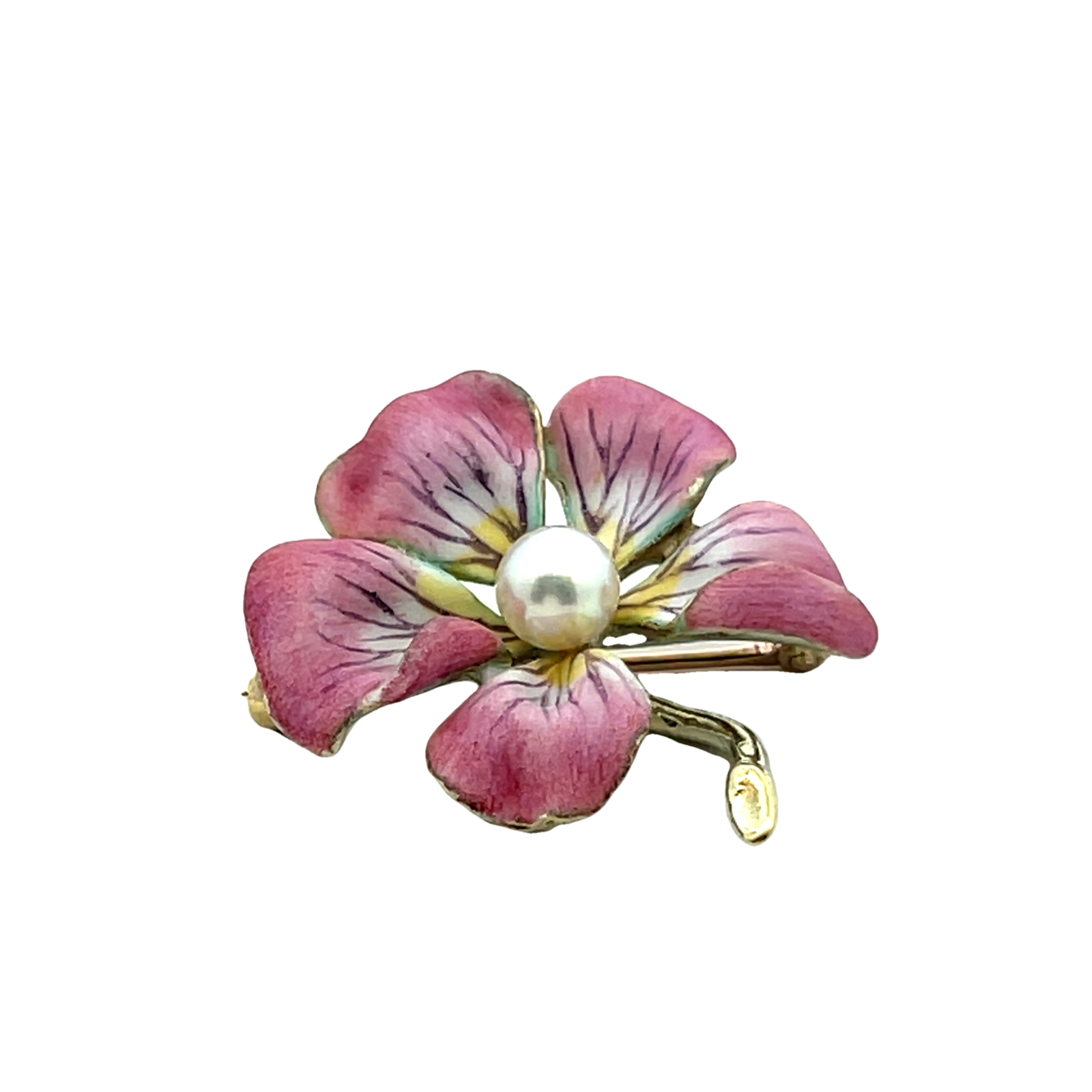 18k Yellow Gold Pansy Pearl Pin