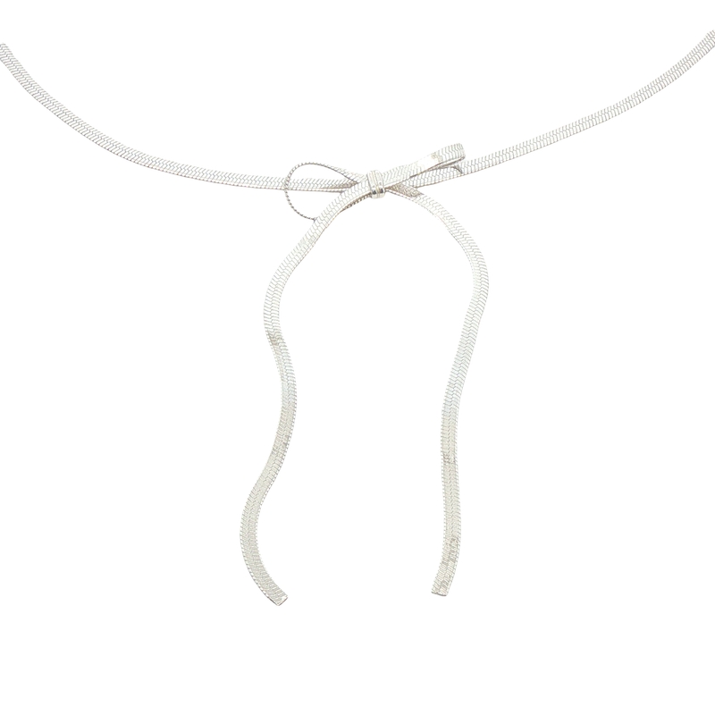 Sterling Silvering Herringbone Bow Necklace