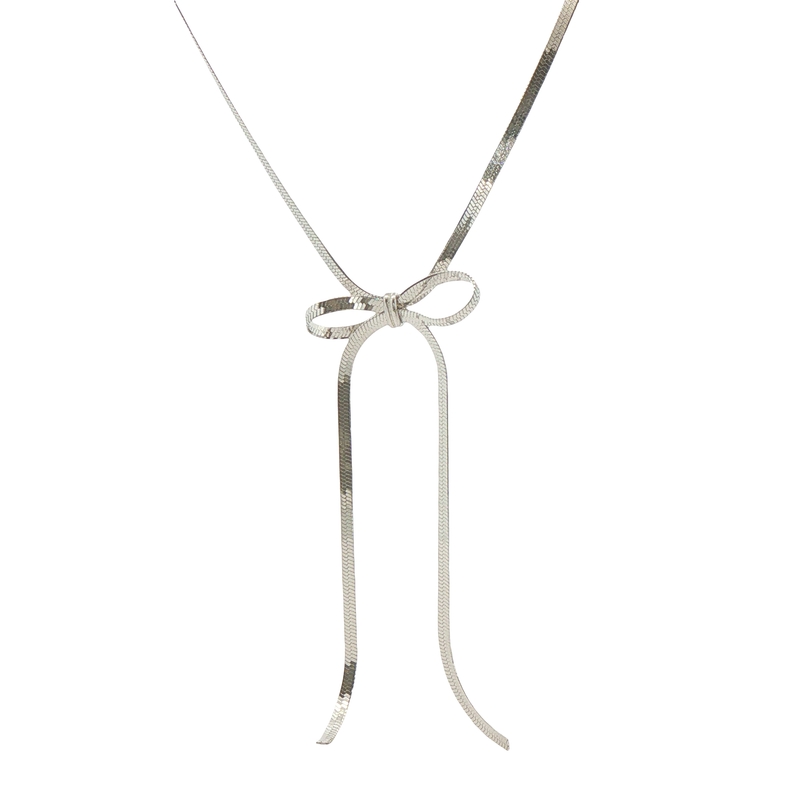 Sterling Silvering Herringbone Bow Necklace