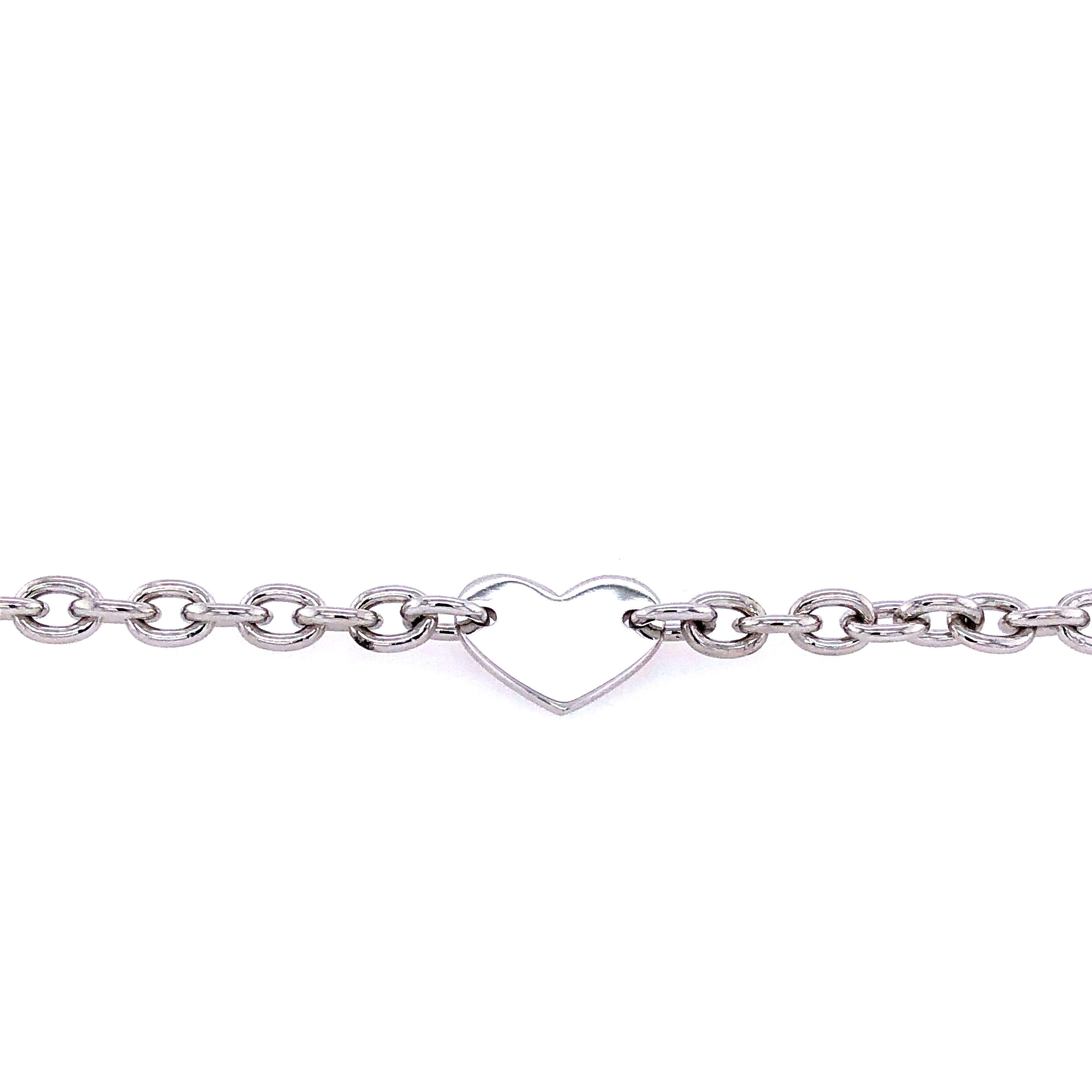 Sterling Silver Rolo Link Bracelet Engravable Heart ID Tag 7.25"