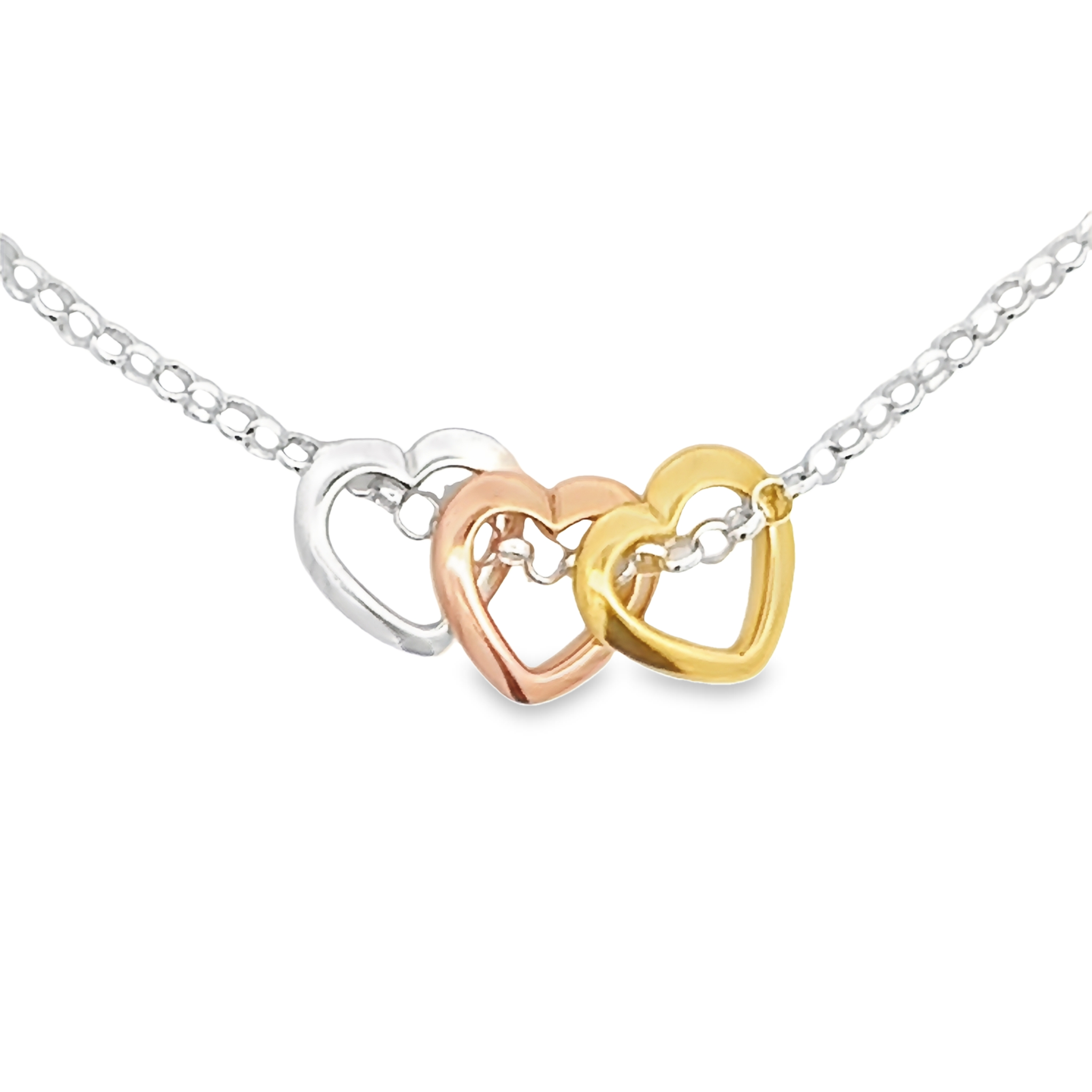 Tri-colored Sterling Silver Heart Necklace