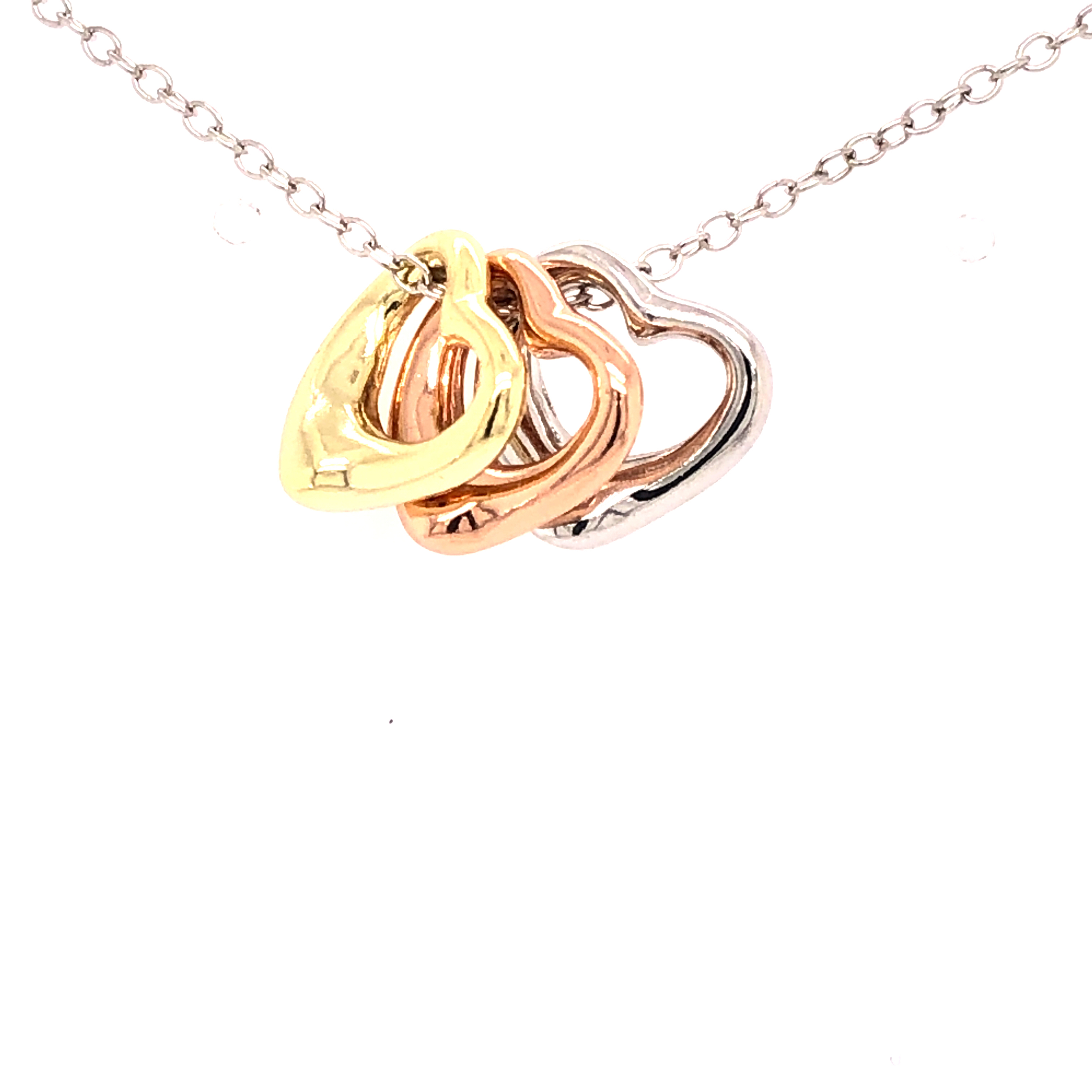 Tri Color Sterling Silver Puffed Hearts Necklace