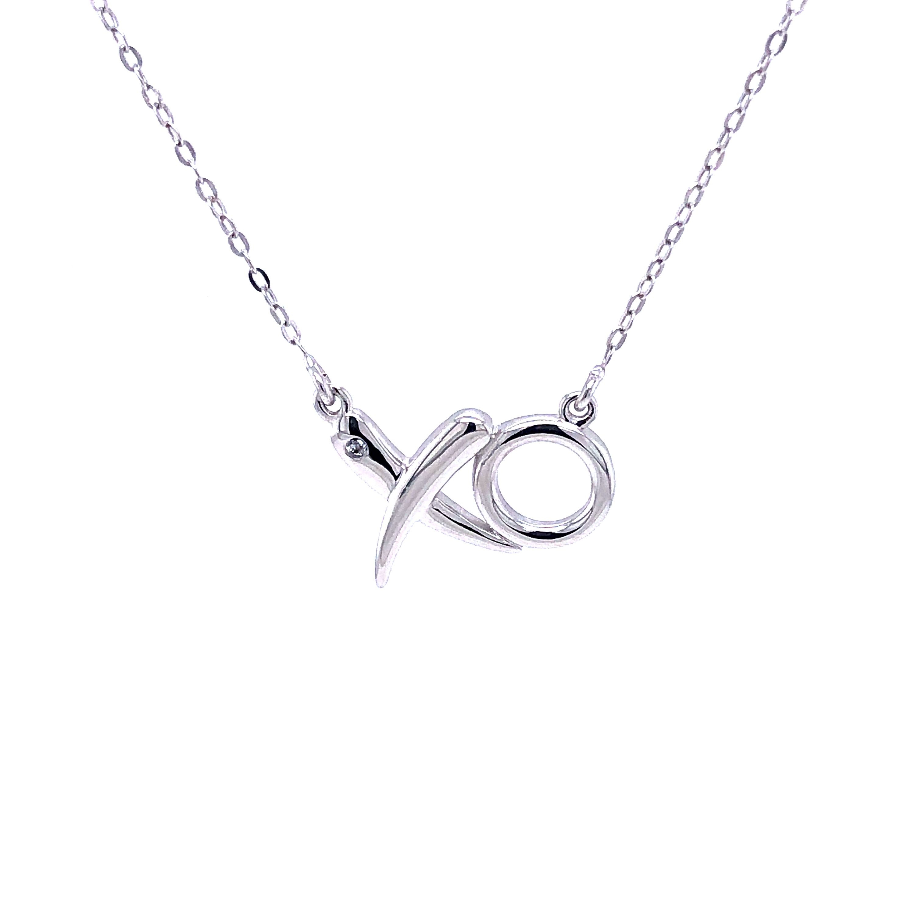 Sterling Silver XO Necklace with one 0.015 Carat Diamond
