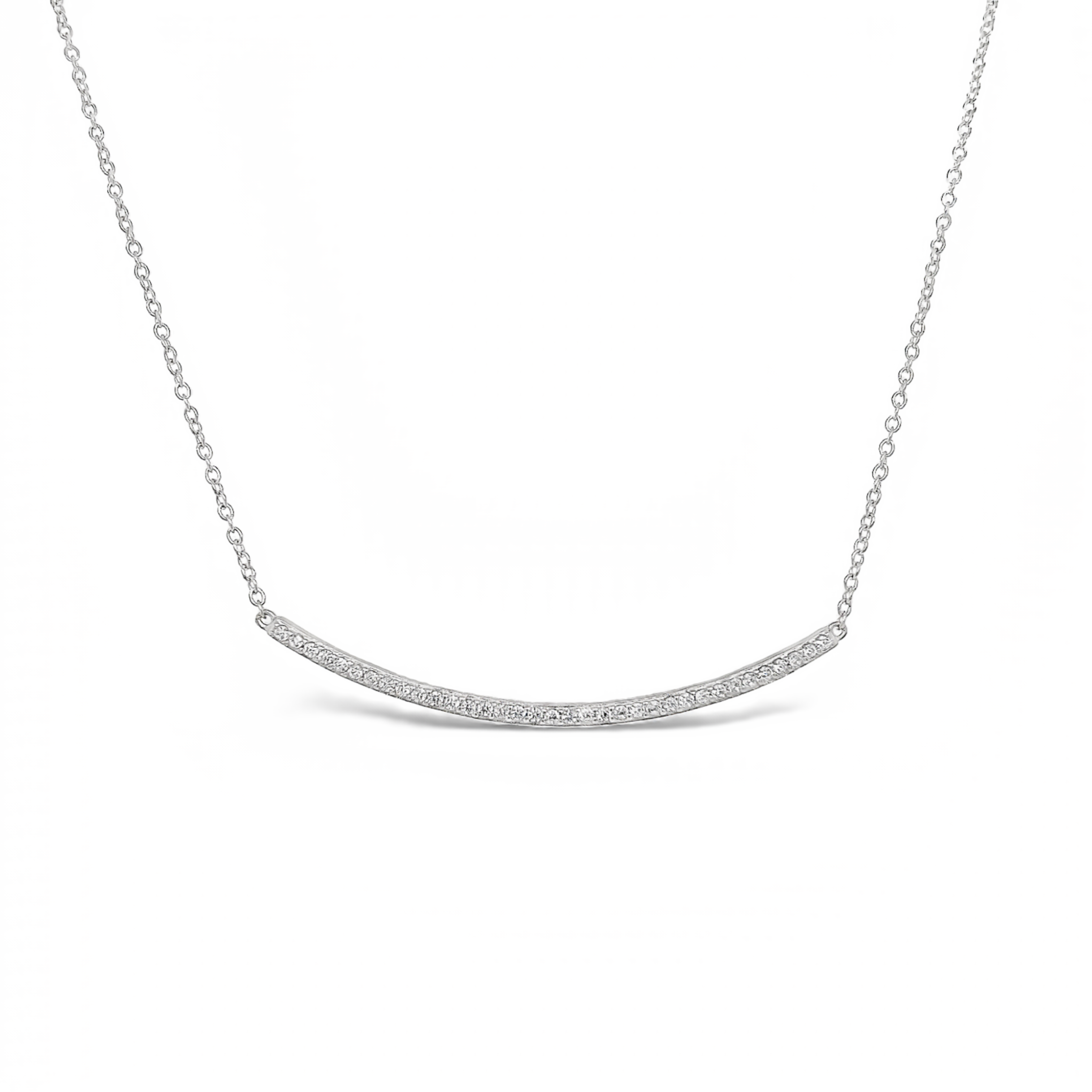 Sterling Bar Pendant Length 18" With 35= R Cubic Zirconiums