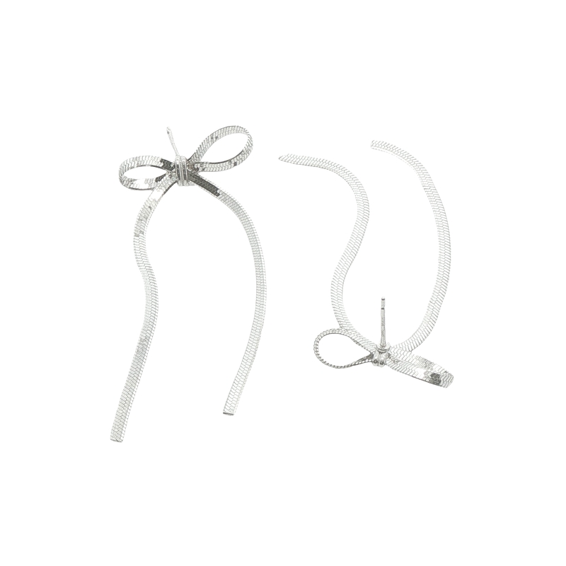Sterling Silver Herringbone Bow Earrings