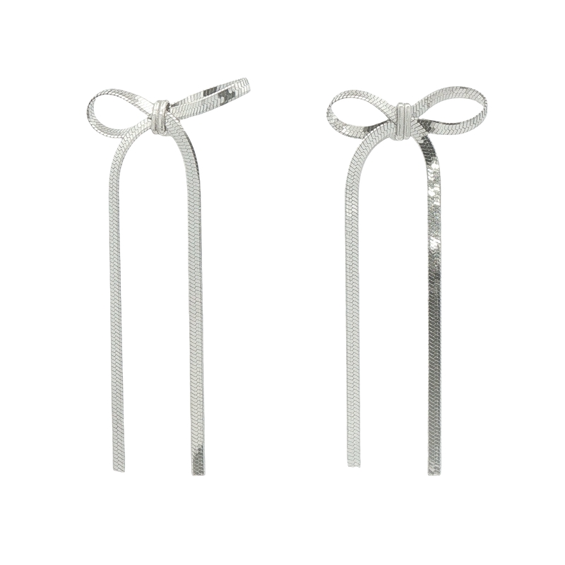 Sterling Silver Herringbone Bow Earrings