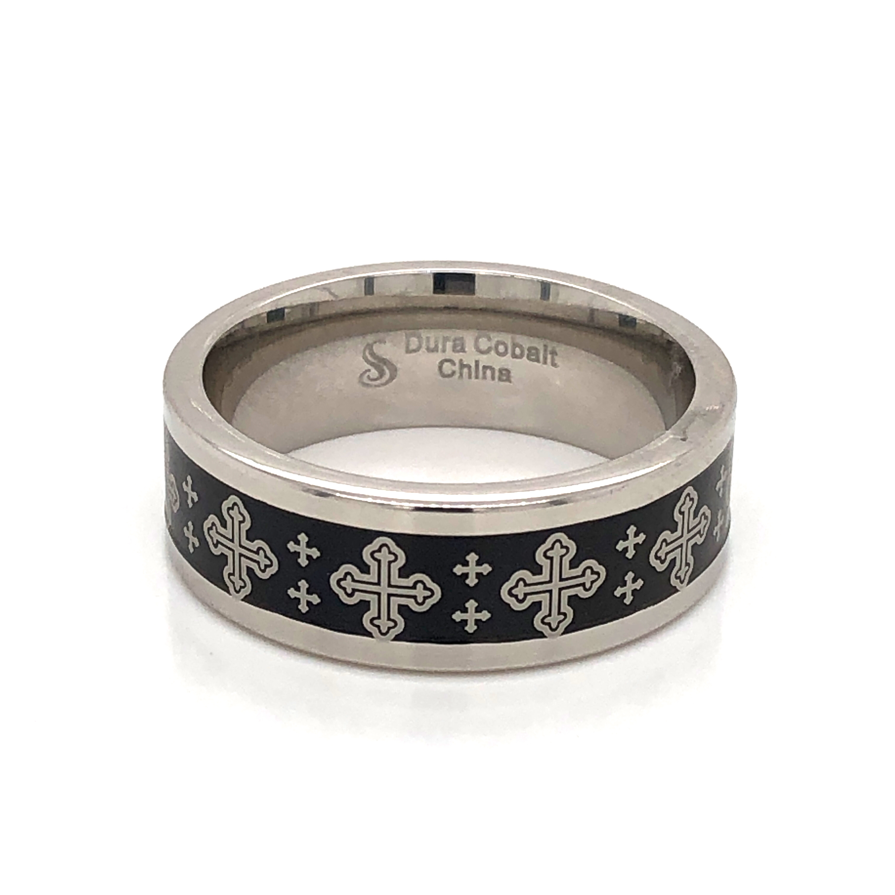 8mm Black Cobalt Engraved Wedding Band - Size 10