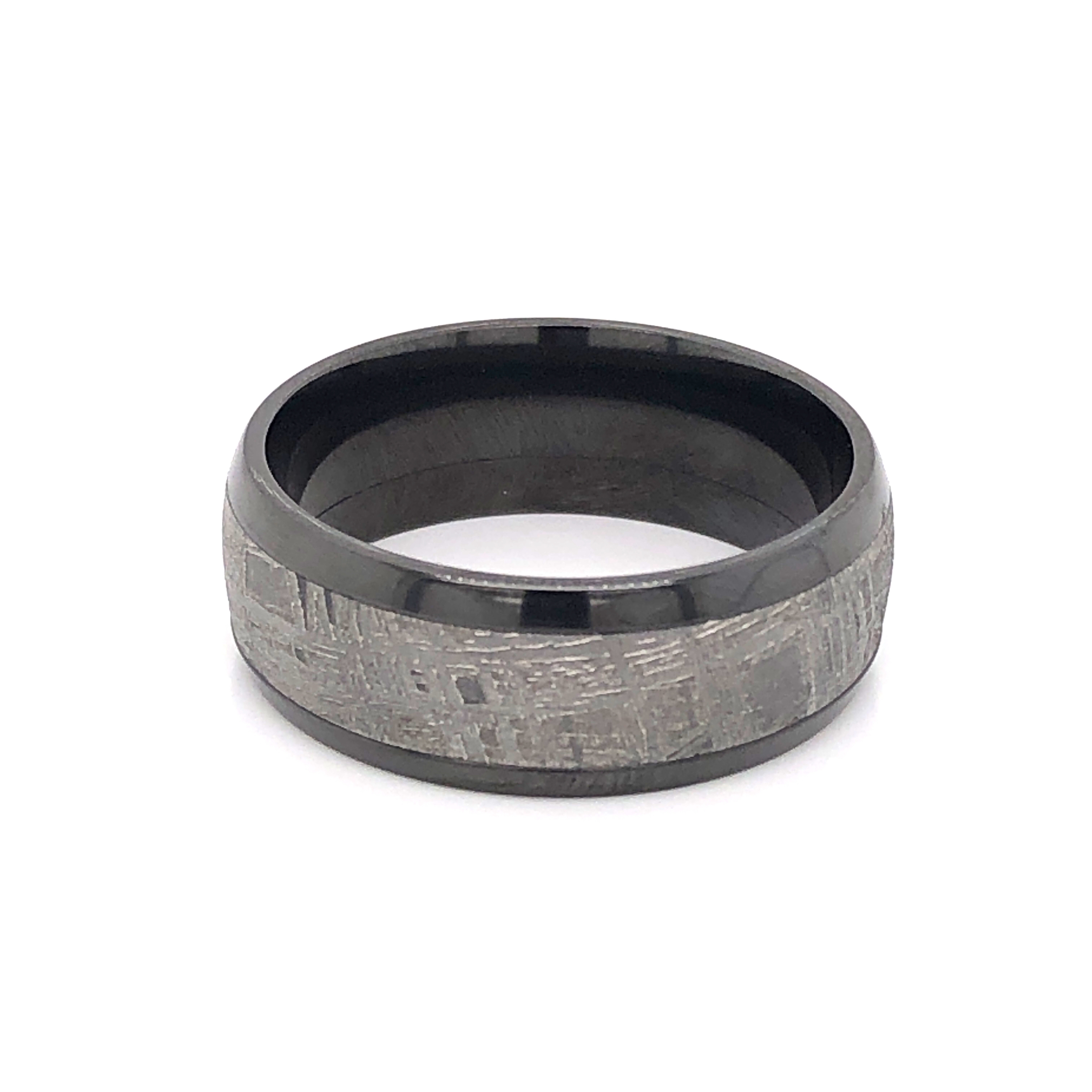 8mm wide domed Zirconium band with one 5mm centered inlay of meteorite.