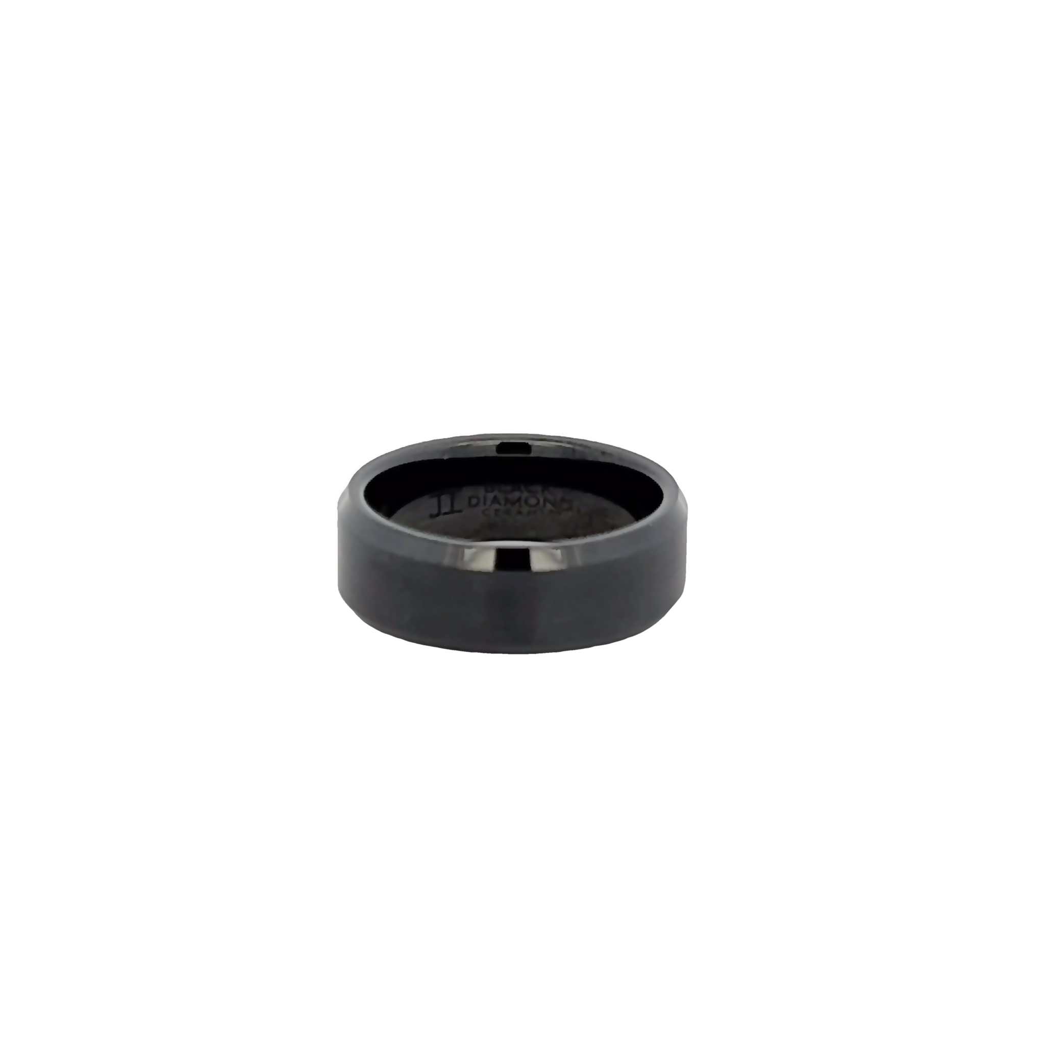 8mm Black Diamond Ceramic Wedding Band With Beveled Edges. Size 10