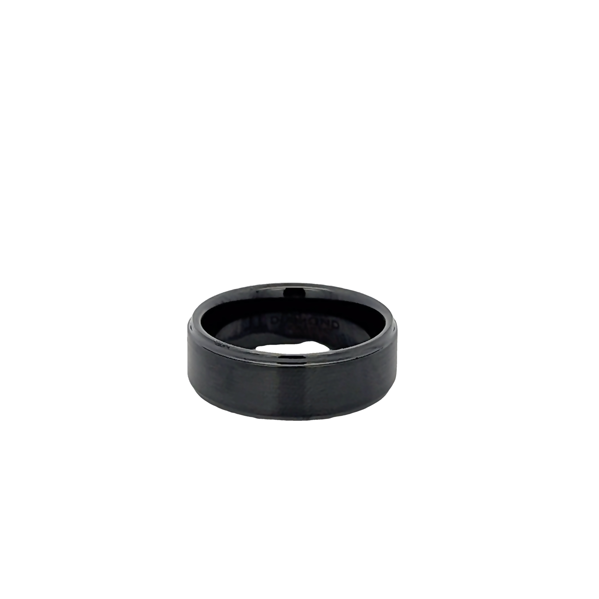8mm Black Diamond Ceramic Wedding Band With Satin Finish And Flat Grooved Edges. Size 10