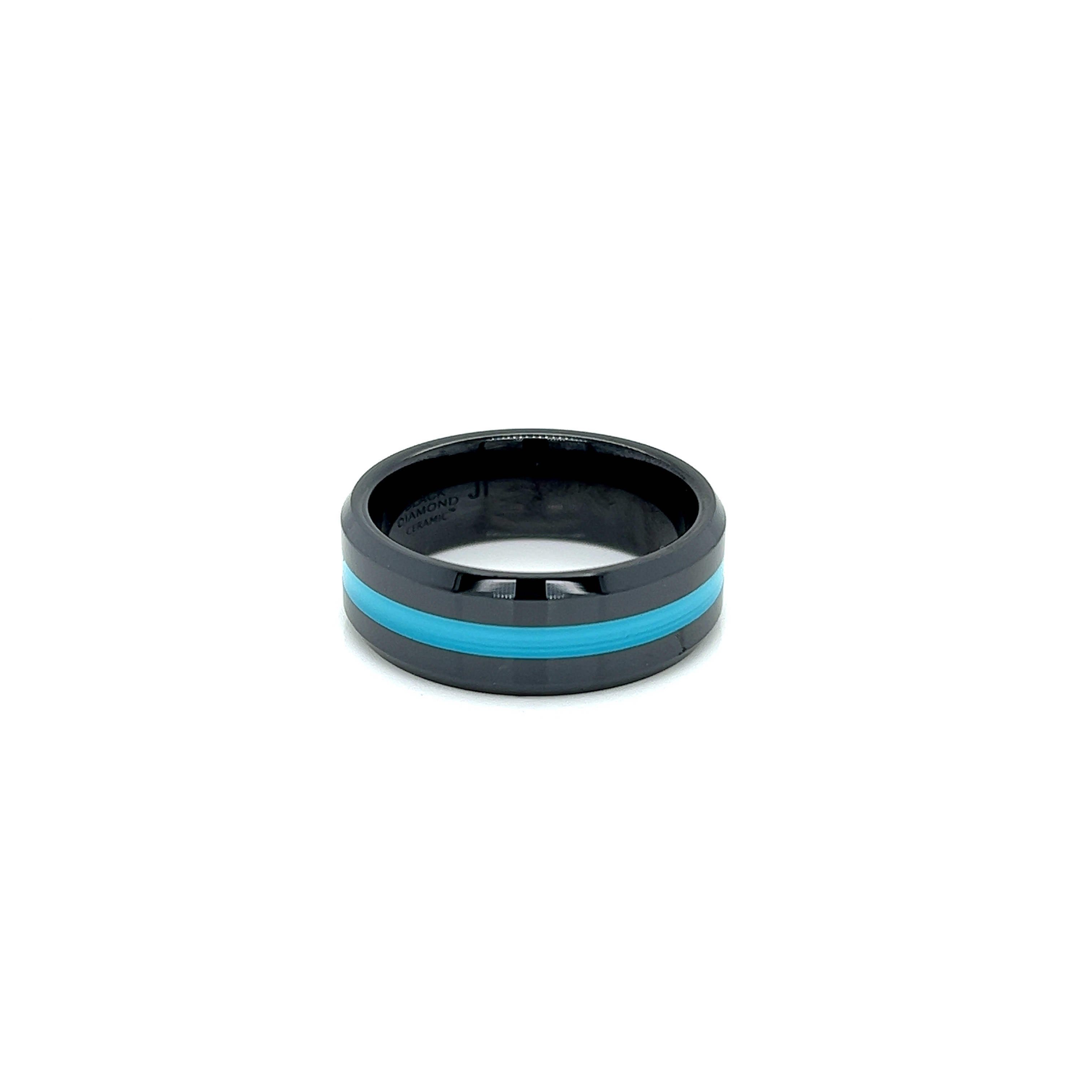 Ceramic  Wedding Band With 2mm Inlay Of Turquoise
 Size 10