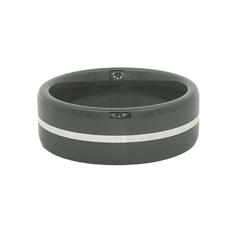 8mm Black Ceramic And Silver Wedding Band