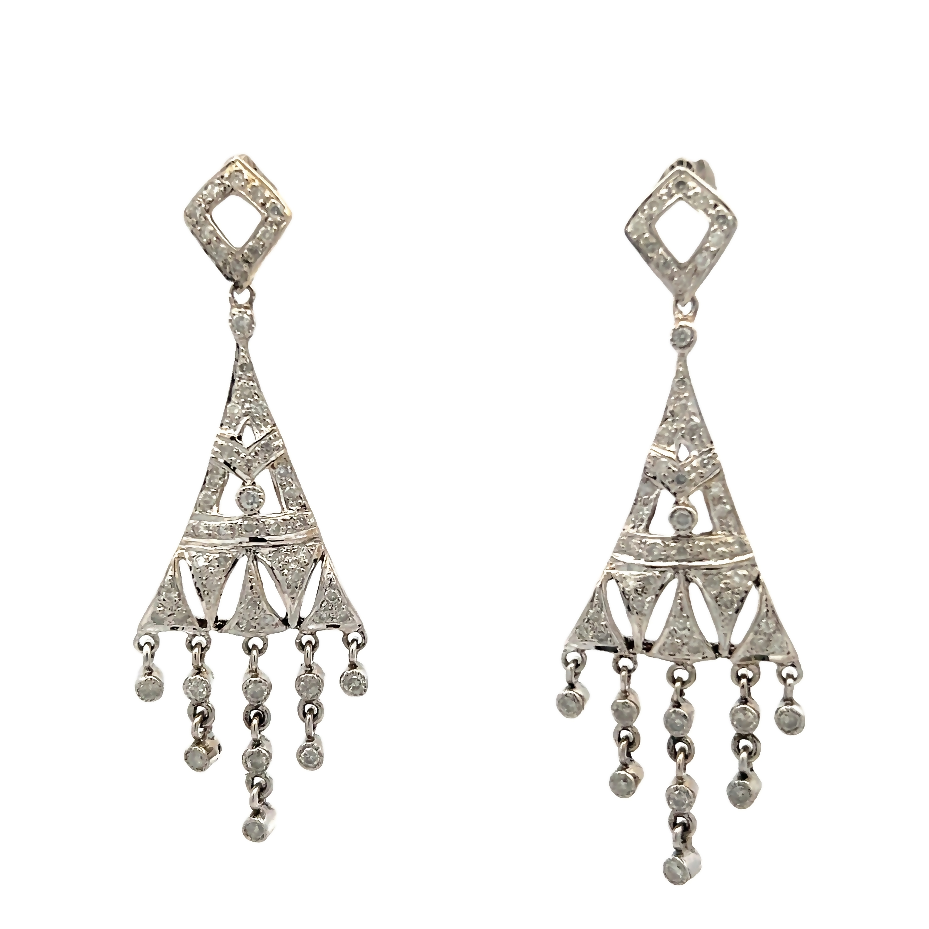 White 14 Karat Chandelier Earrings 84=1.00tw Round Brilliant G I Diamonds
