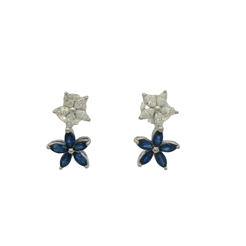 18k White Gold Sapphire And Diamond Flower Earrings