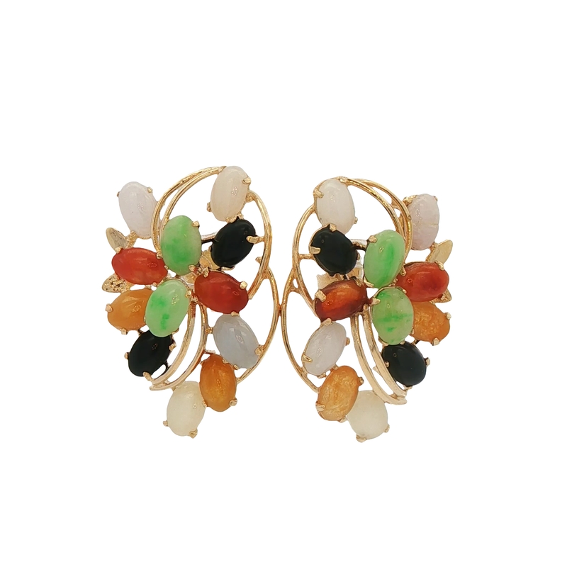 14k Yellow Gold Jade Cabochons Earrings