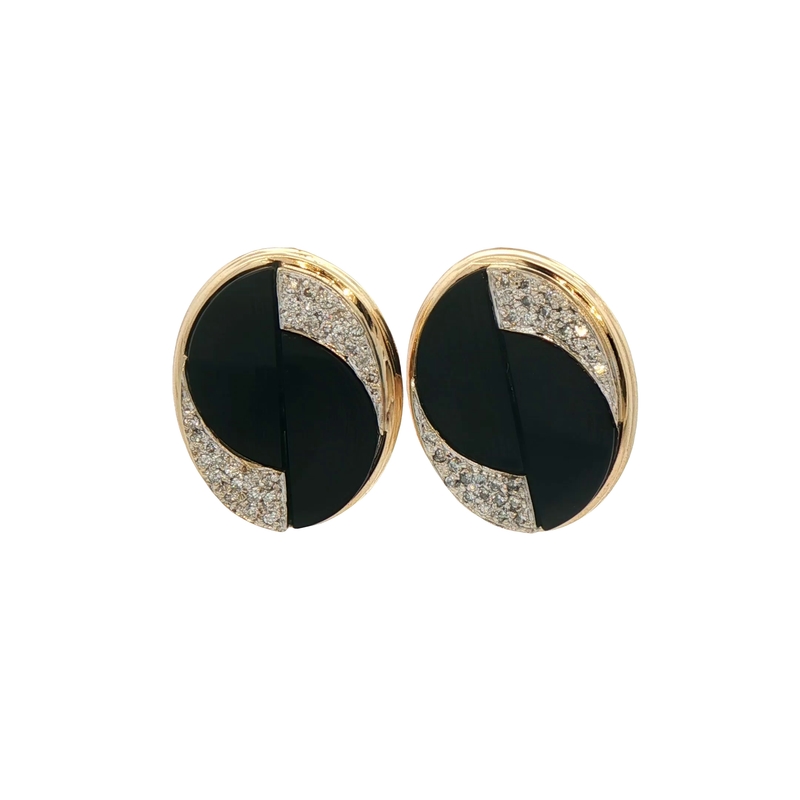 14k Yellow Gold Black Onyx And Diamond Earrings