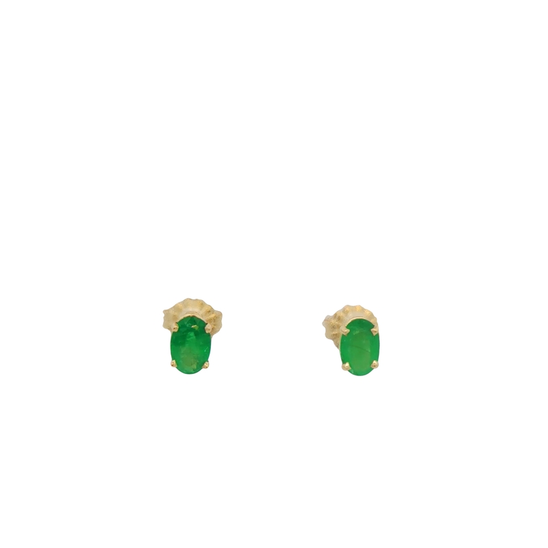 14k Yellow Gold Emerald Stud Earrings