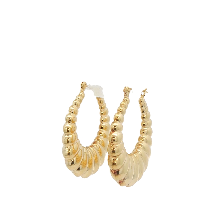 14k Yellow Gold Scalloped Hoop Earrings