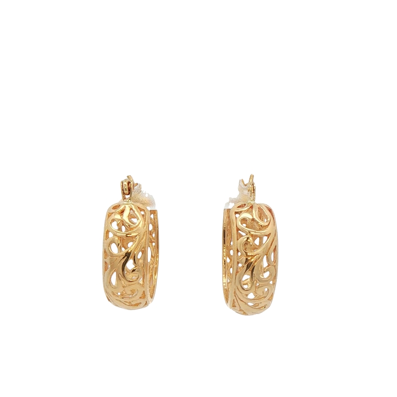 14k Yellow Gold Filigree Hoop Earrings