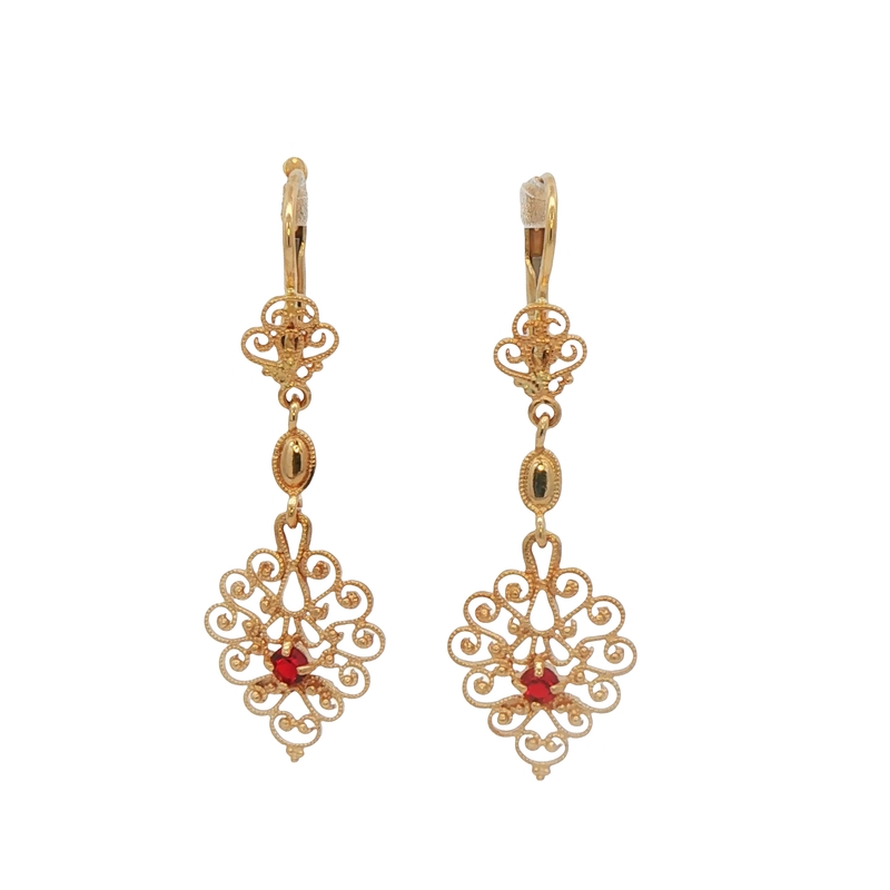 14k Yellow Gold Garnet Dangle Earrings