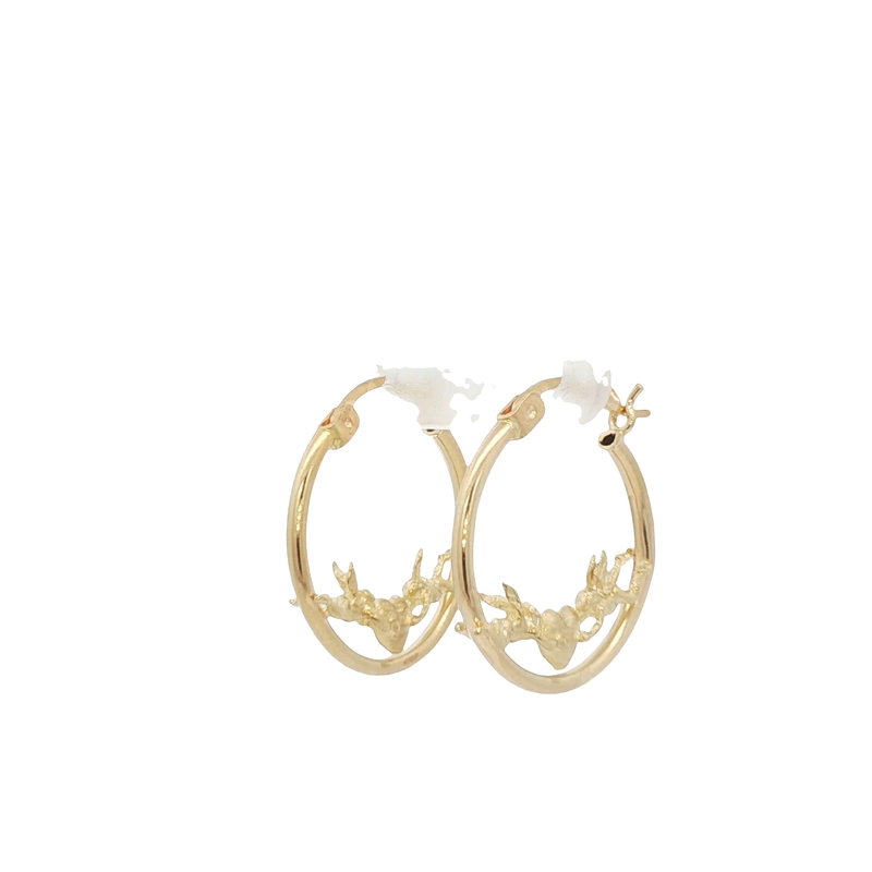 14k Yellow Gold Hoop Earrings With Cherubs