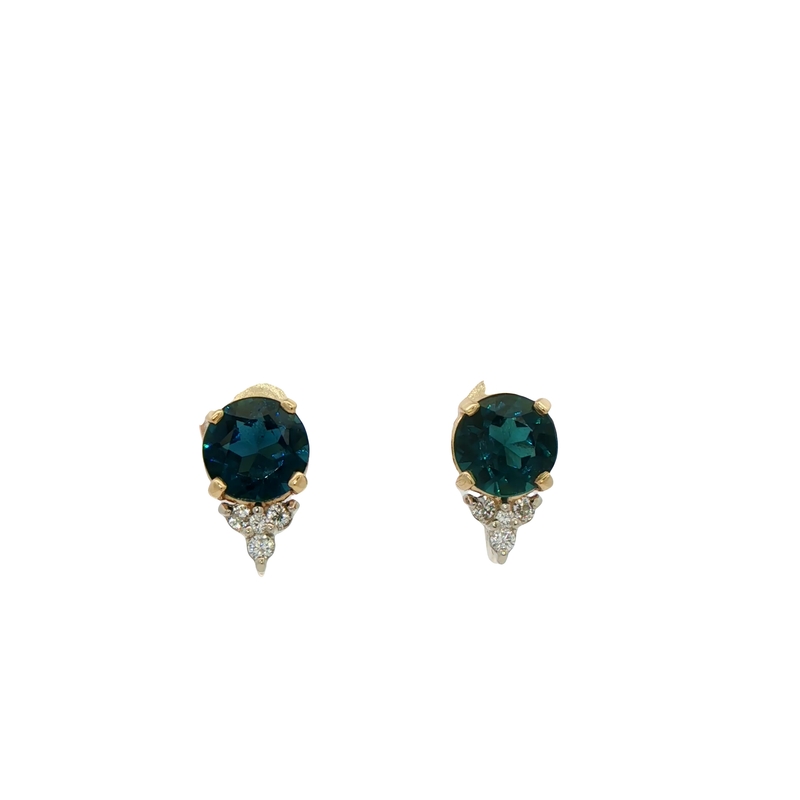 14k Yellow Gold Blue Topaz And Diamond Earrings
