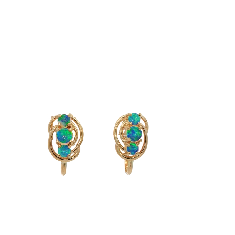 14k Yellow Gold Cabochon Opal Earrings