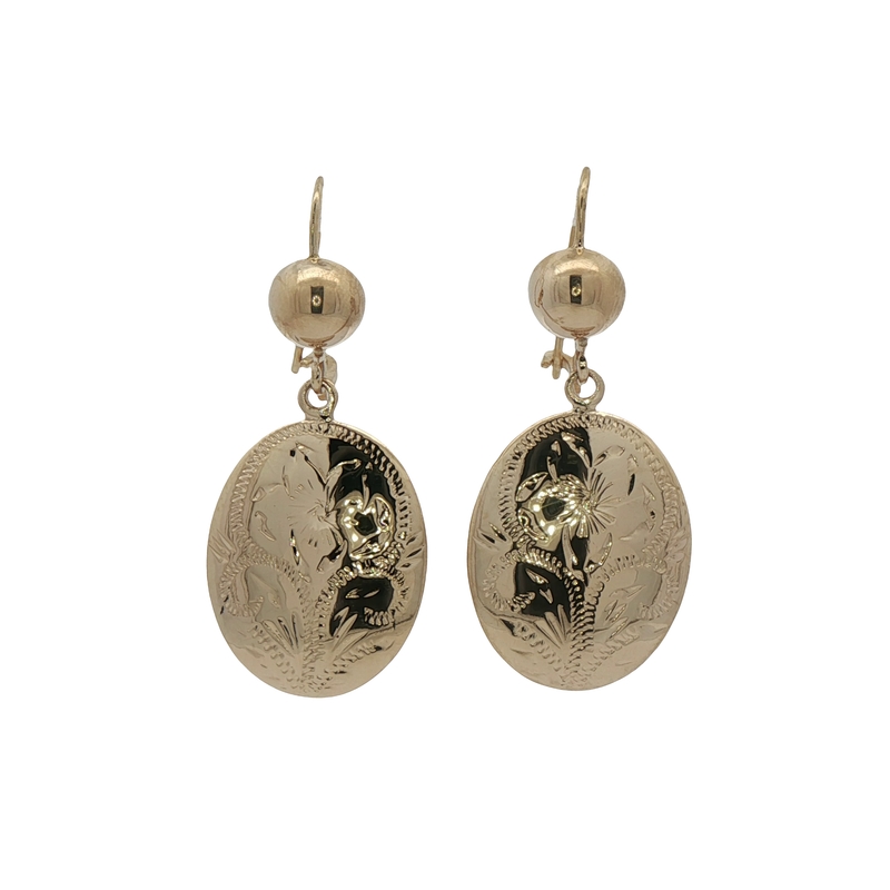 14k Yellow Gold Engraved Dangle Earrings