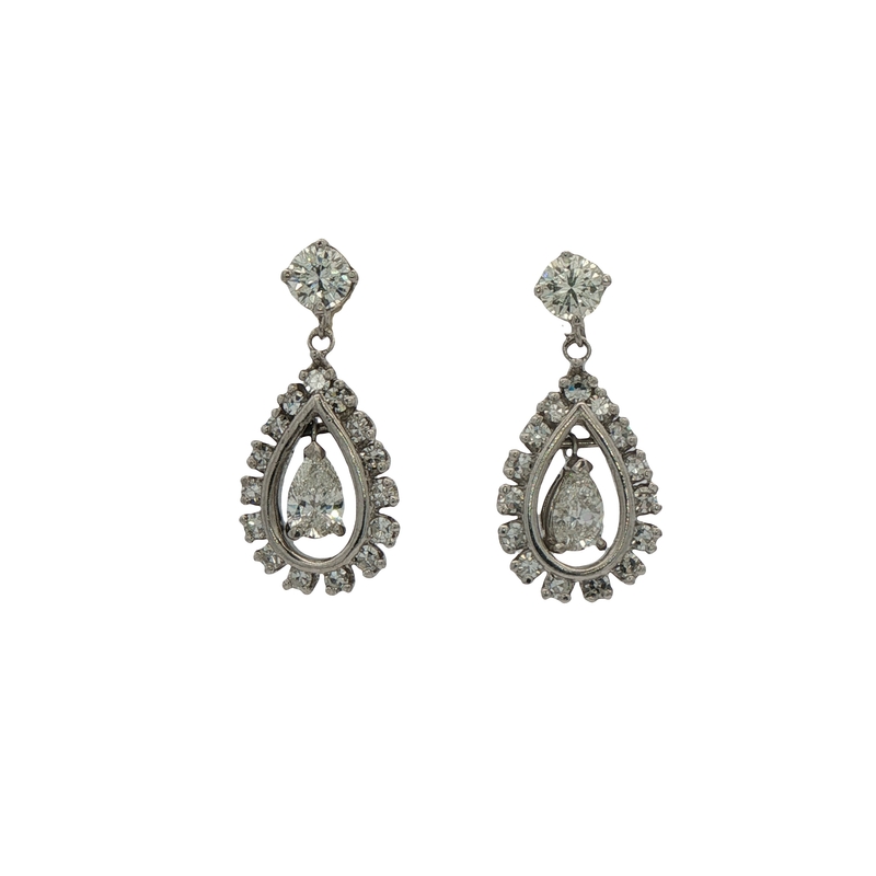 14k White Gold Diamond Dangle Earrings