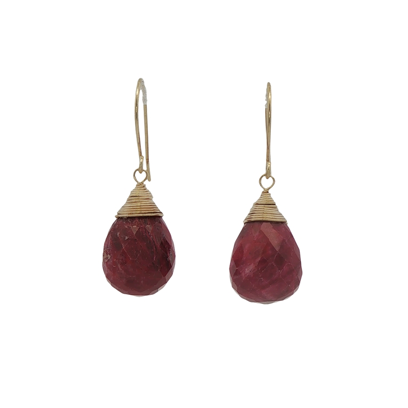 14k Yellow Gold Ruby Briolette Earrings