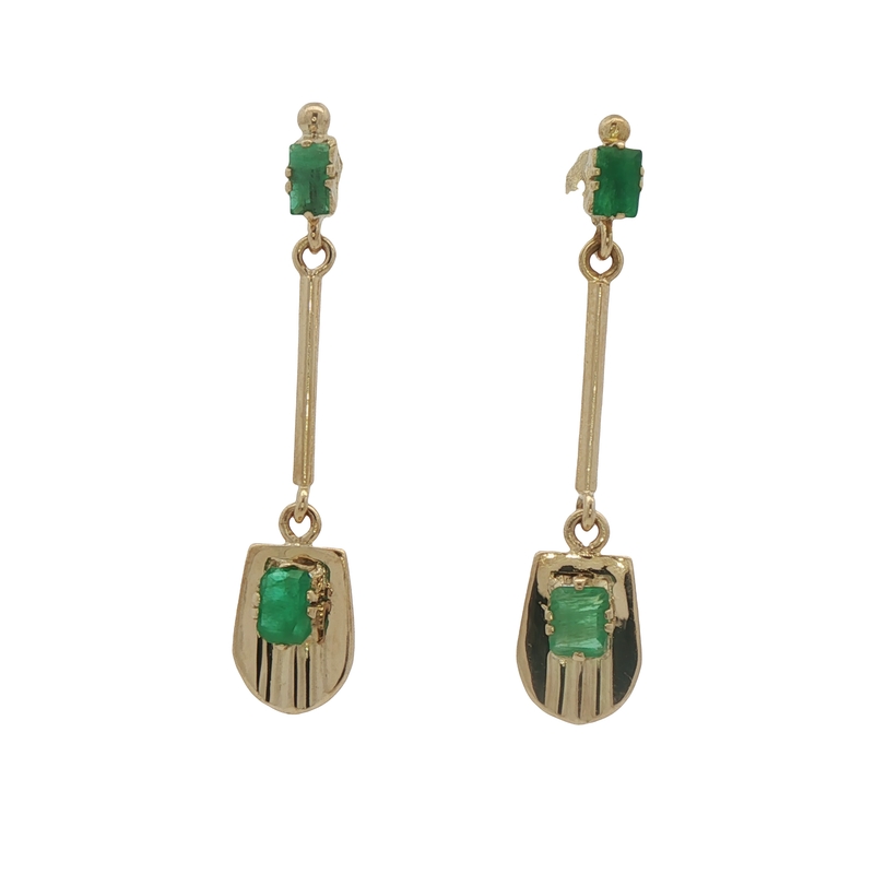 14k Yellow Gold Emerald Dangle Earrings