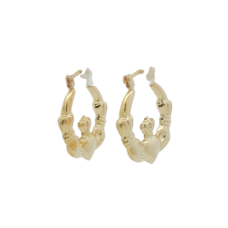 9k Yellow Gold Claddagh Hoop Earrings