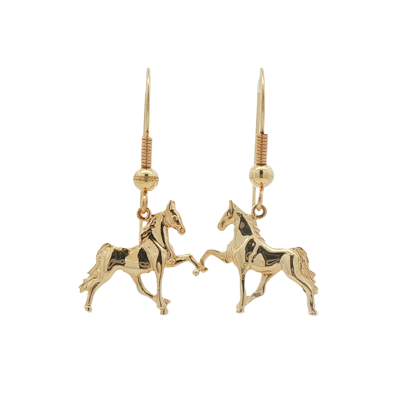 14k Yellow Gold Horse Earrings