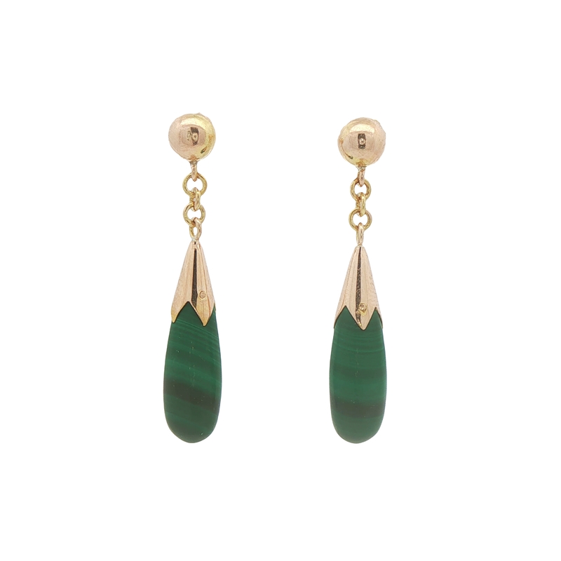 14k Yellow Gold Malachite Earrings