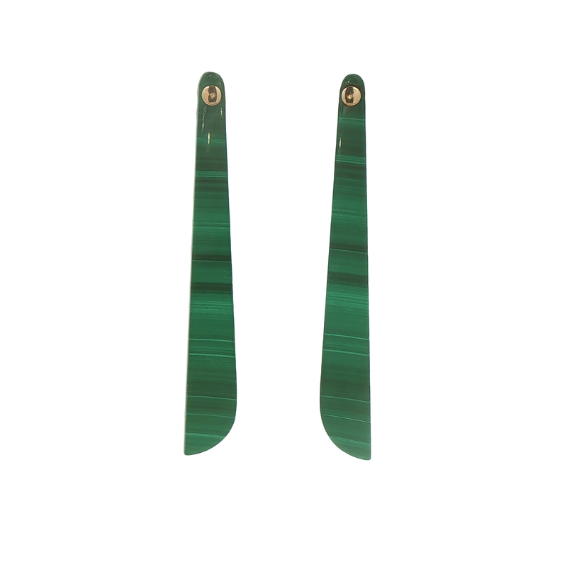 14k Yellow Gold Malachite Carved Drop Earrings