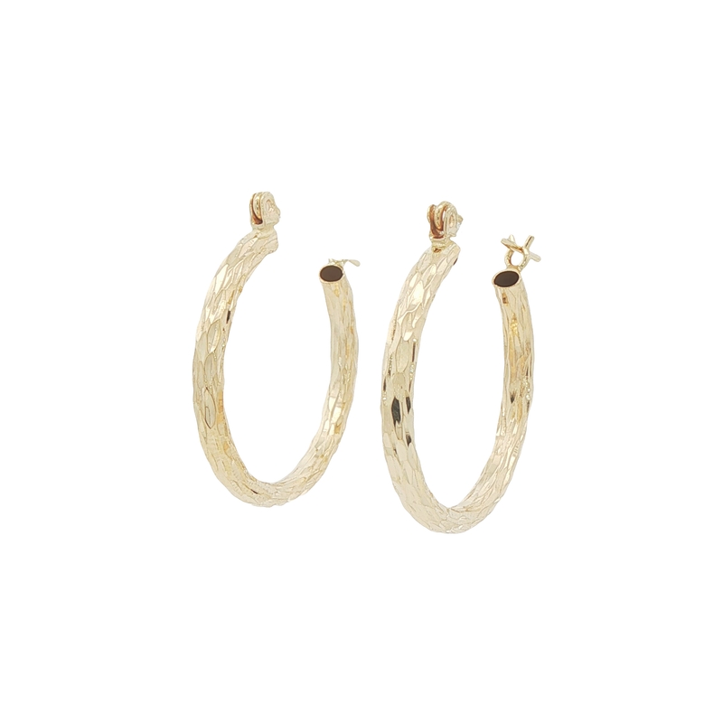 14k Yellow Gold Diamond Cut Hoop Earrings