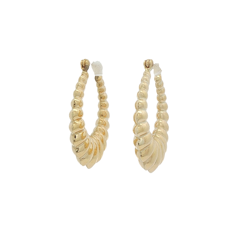 14k Yellow Gold Puffy Oval Hoop Earrings