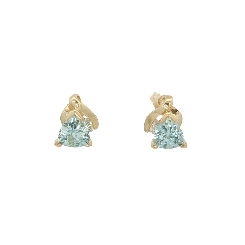 14k Yellow Gold Aquamarine And Diamond Earrings