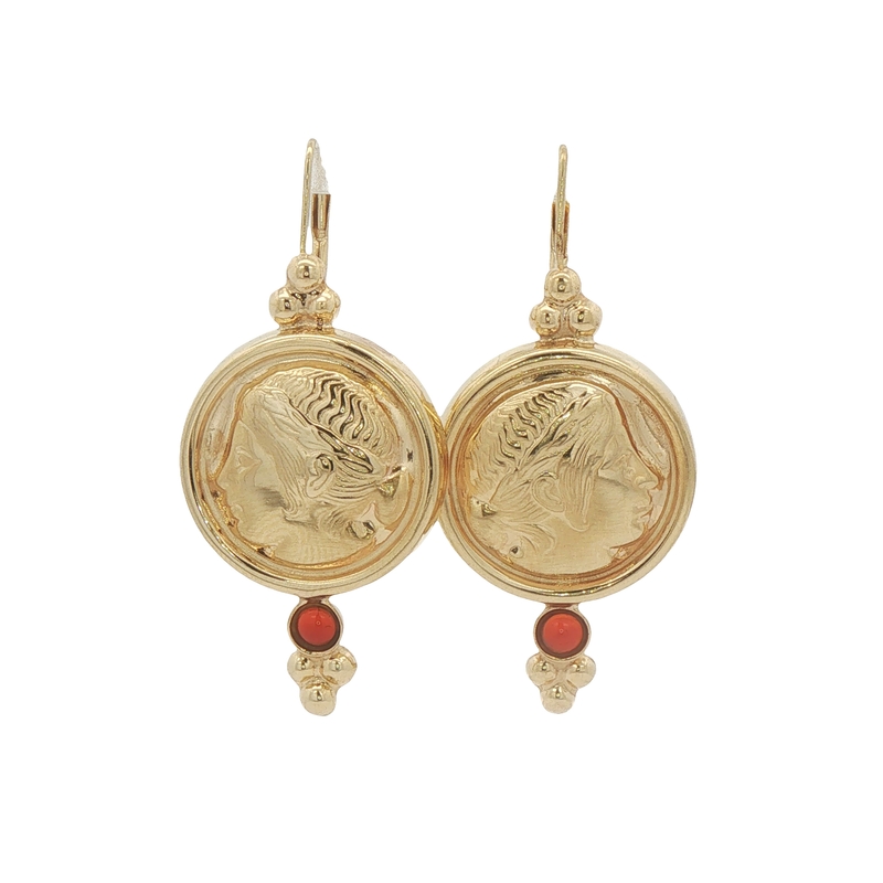 14k Yellow Gold Greek Portrait Earrings