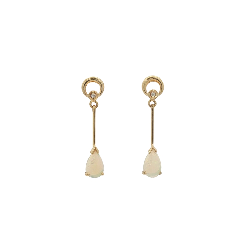 14k Yellow Gold Pear Opal Dangle Earrings
