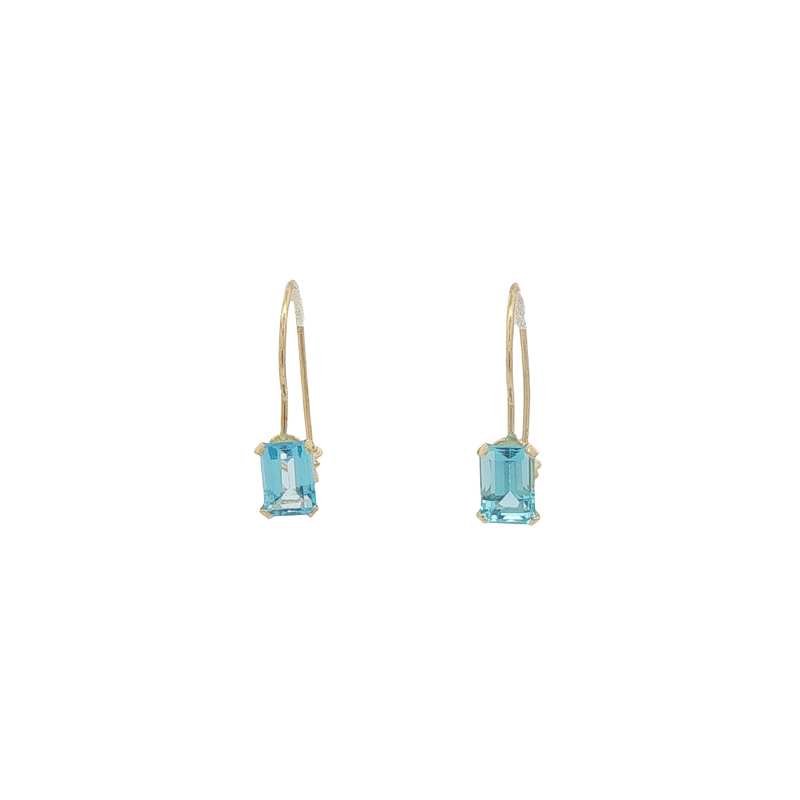 14k Yellow Gold Blue Topaz Drop Earrings