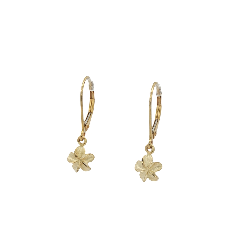 14k Yellow Gold Flower Dangle Earrings