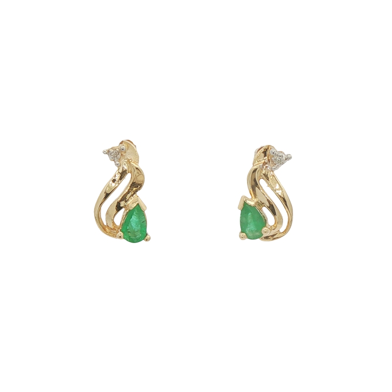 14k Yellow Gold Emerald And Diamond Earrings