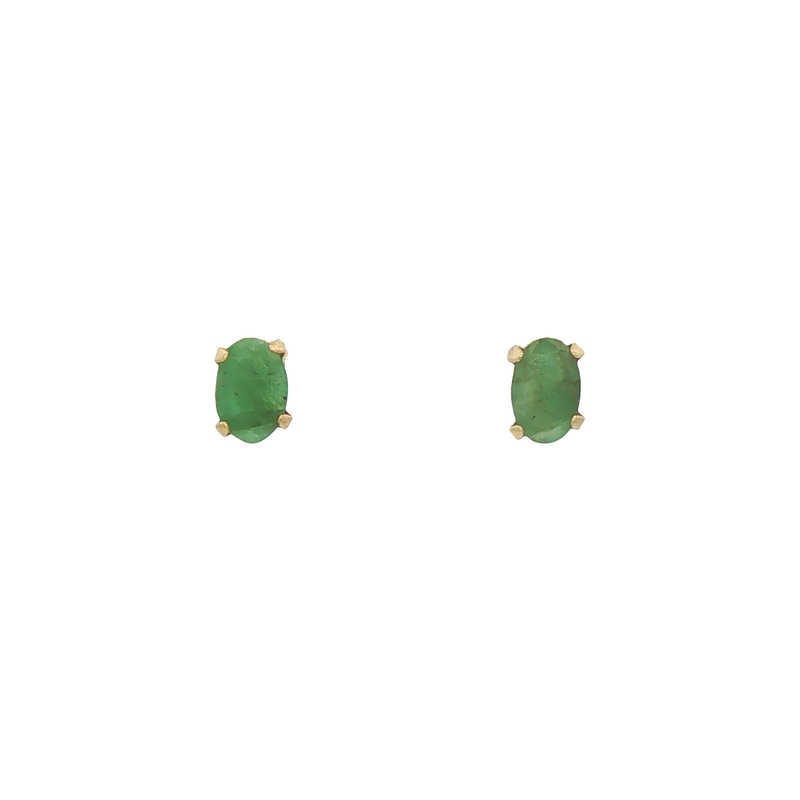 14k Yellow Gold Emerald Stud Earrings